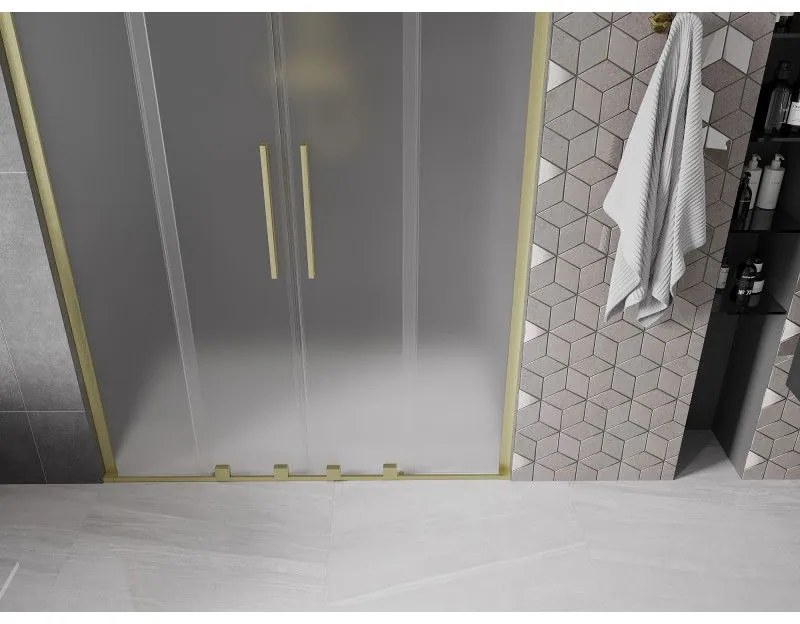 Mexen Velar L Duo, posuvné sprchové dvere do otvoru 150 cm, 8mm sklo námraza, zlatá matná, 871-150-003-32-55