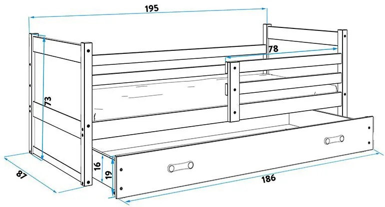 Posteľ RICO 1 - 190x80cm - Biely - Modrý