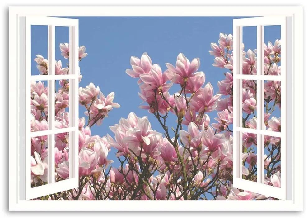 Obraz na plátně Pohled z okna Květiny Růžová příroda - 90x60 cm