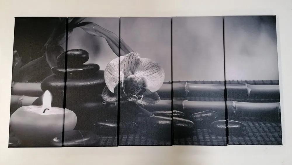 5-dielny obraz Feng Shui zátišie v čiernobielom prevedení Varianta: 200x100