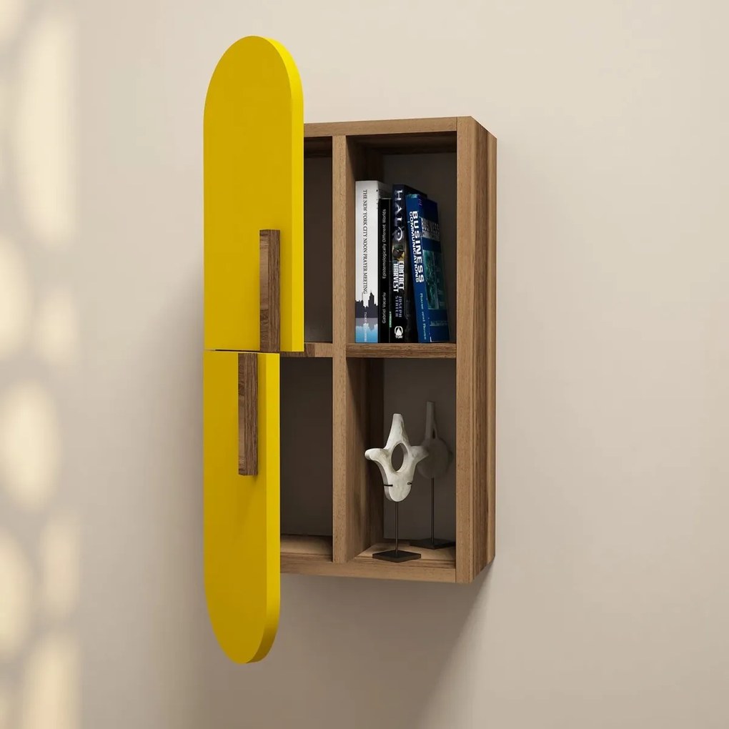 Nástenná polica Ružová orech/žltá