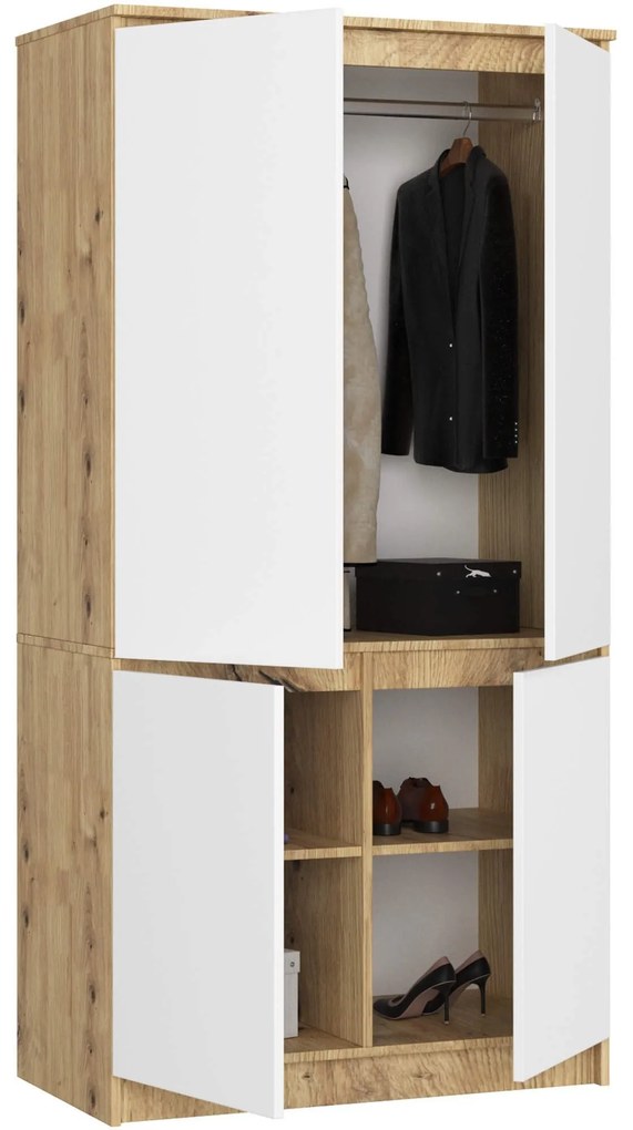 Šatníková skriňa CLP S90/4D dub artisan/biela