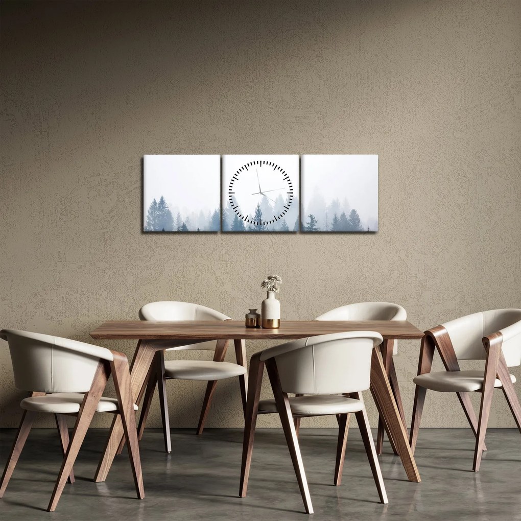 Obraz - Zahmlený les (s hodinami) (90x30 cm)
