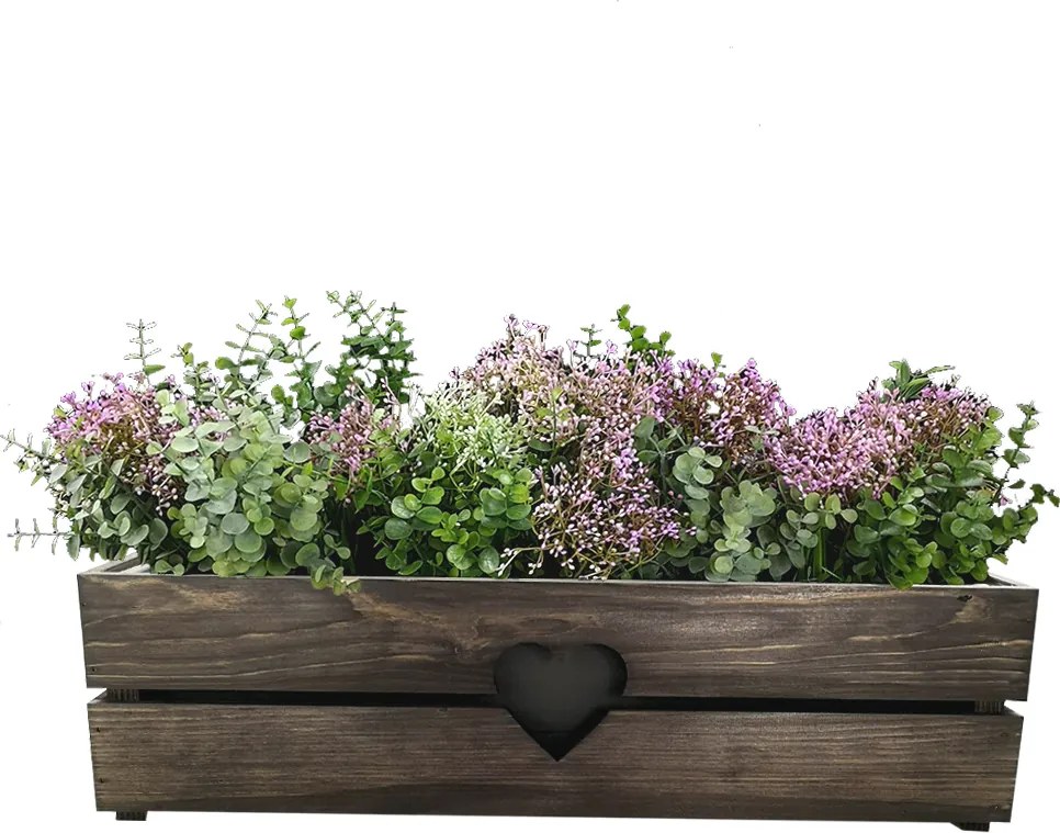 AMADEA Drevený obal na kvetináč so srdcom - tmavý, 62x21,5x17cm Český výrobok
