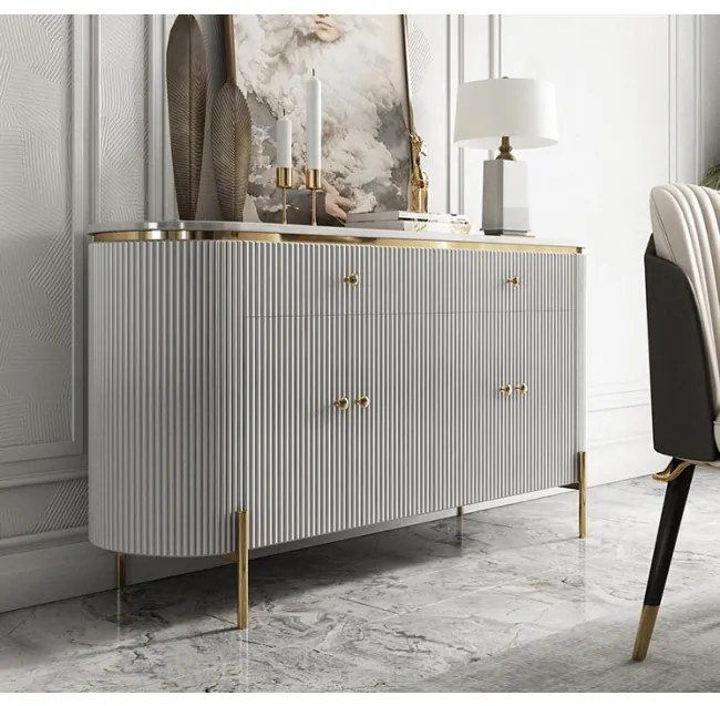 KOMODA GASTON II ZLATÉ NOHY + BIELA + SYNTETICKÝ MRAMOR