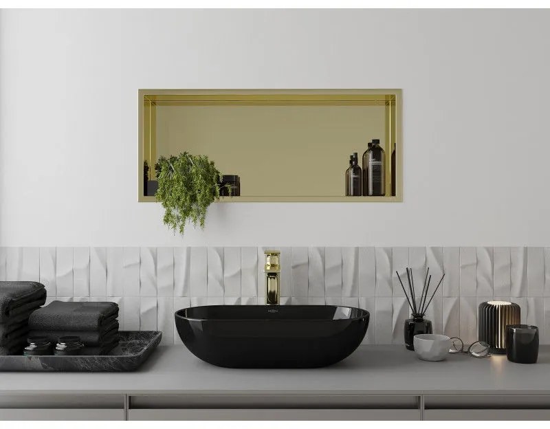 Mexen X-Wall-R, polička na zapustenie na obklad s golierom 75 x 30 cm, zlatá lesklá 1950753010