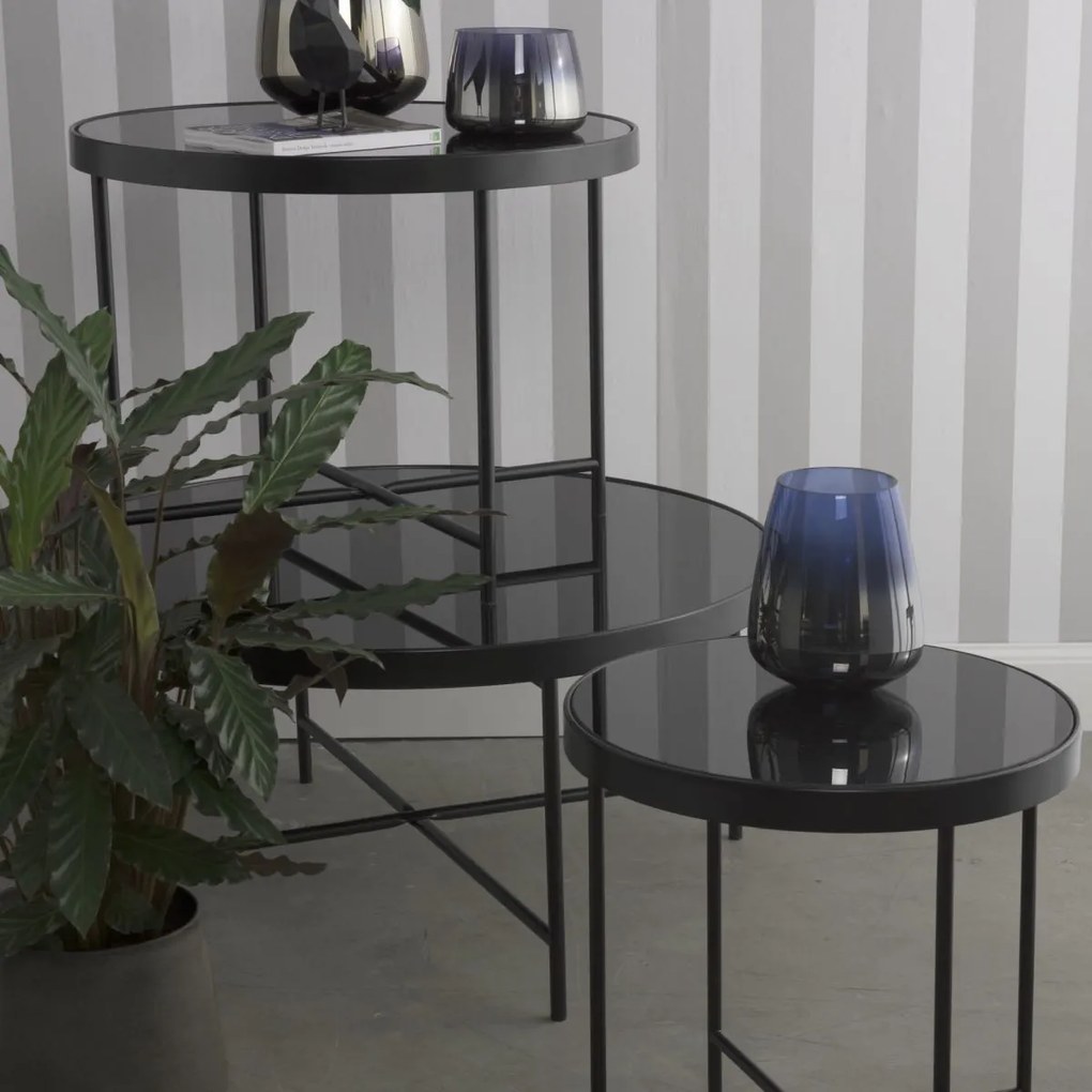 Čierny Veľký  stolík so sklenenou doskou Ø 60 cm × 46 cm LEITMOTIV