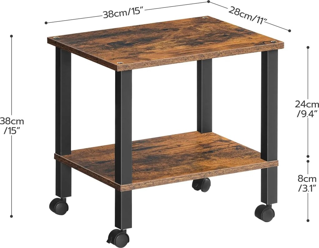 Pojazdný kancelársky regál Vasagle Pipewood 38 cm hnedý/čierny
