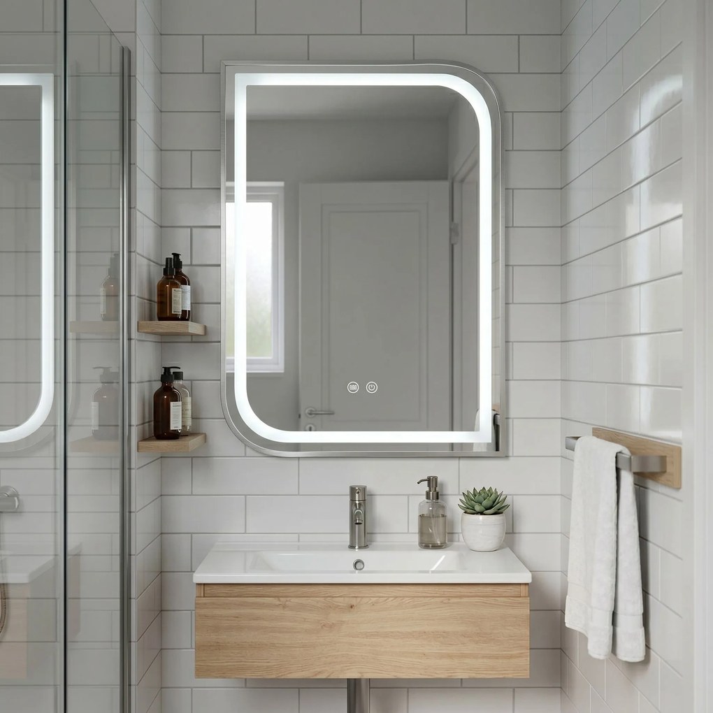 Rea ZONE, LED zrkadlo 60x80cm v ráme z brúsenej ocele, HOM-00301