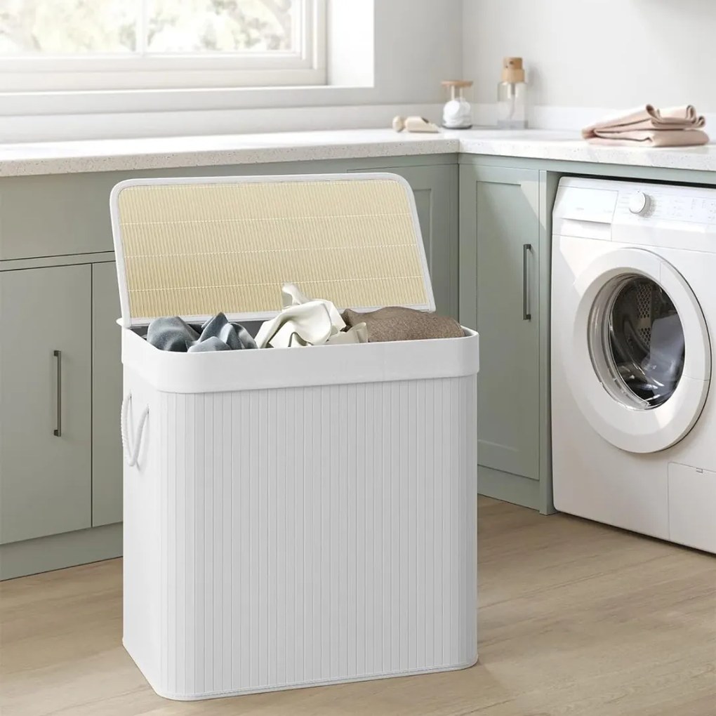 Bambusový kôš na bielizeň DORA, 150 l, biela SongmicsHome