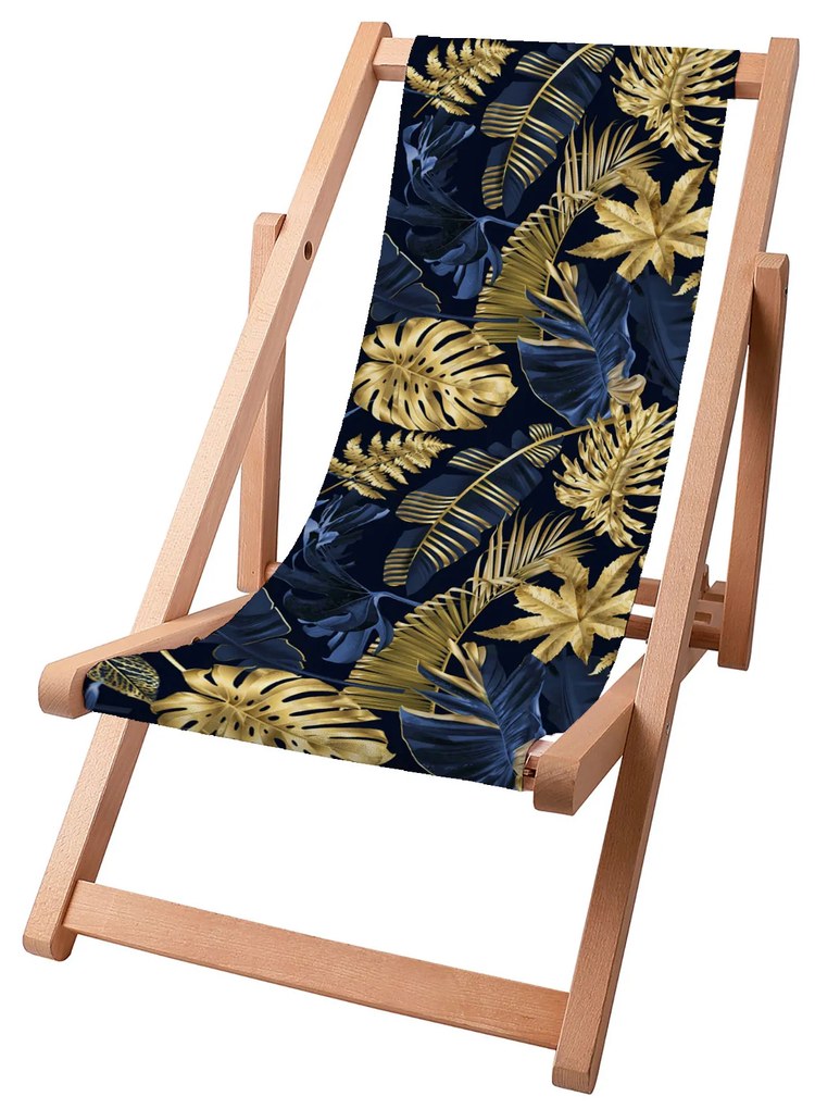 Drevené plážové lehátko Monstera Gold Navy Blue