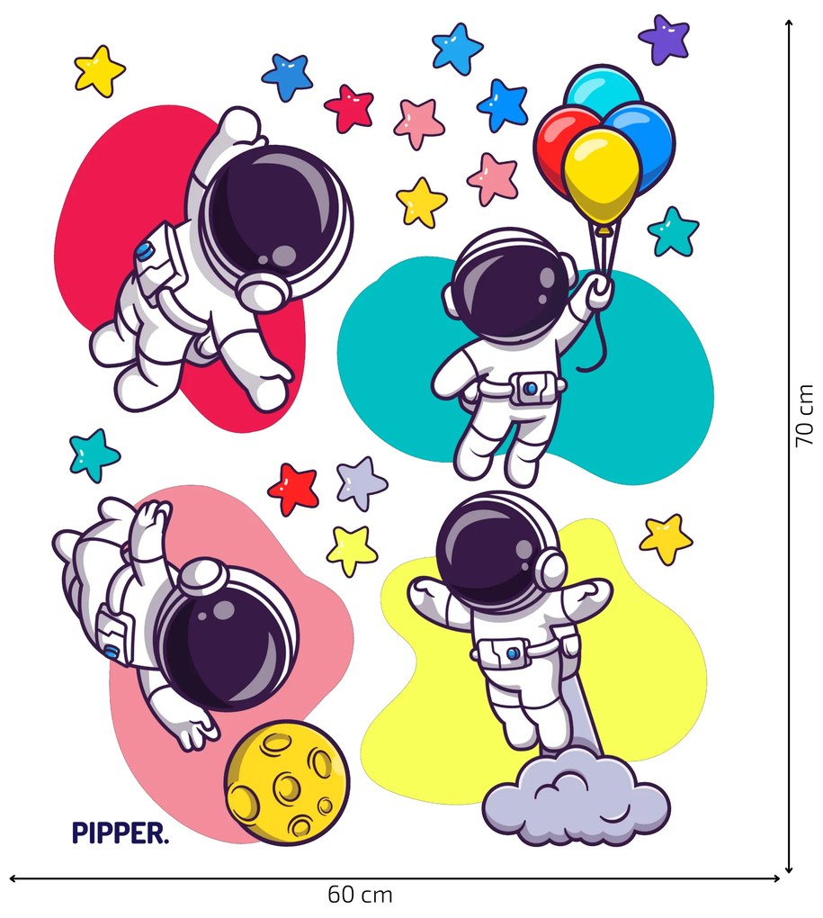 PIPPER. Textilná nálepka na stenu "Farební astronauti"