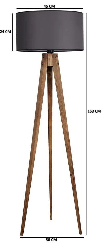 Čierno-hnedá stojacia lampa s textilným tienidlom (výška 153 cm) Tripod – Opviq lights