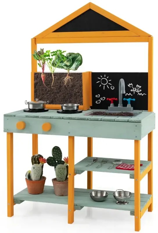 Detské kuchynka s kvetináčom a otočnou batériou a odnímateľným drezom
