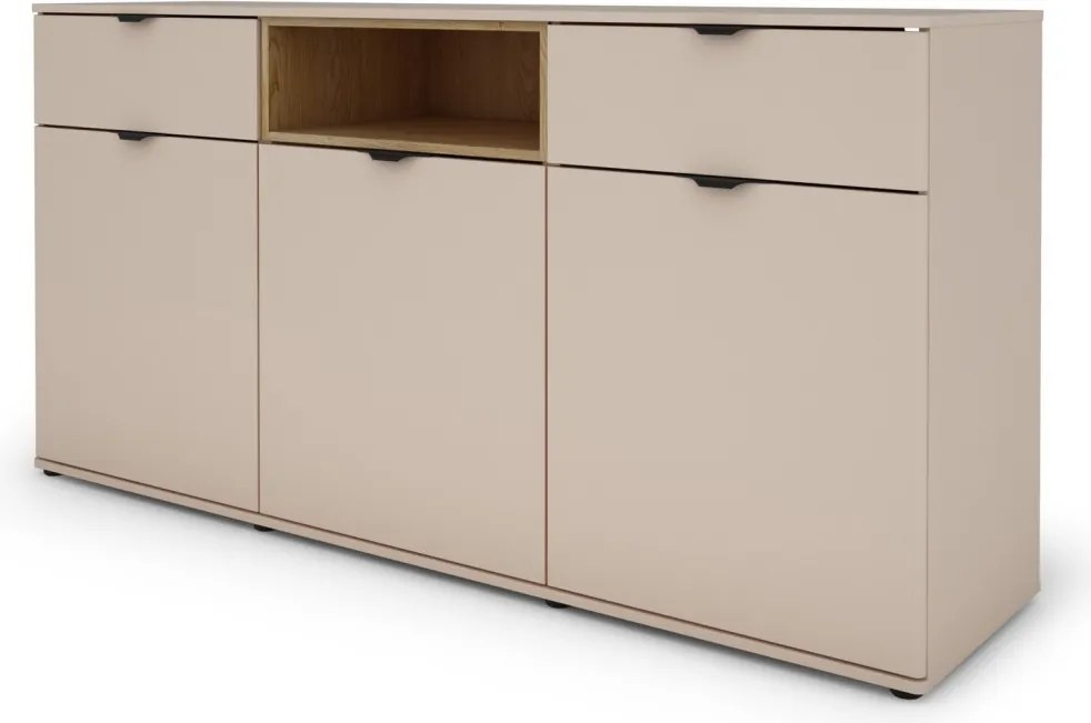 Široká komoda Avola, 180 cm, béžová kašmír/dub cremona