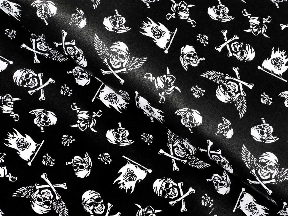 Biante Bavlnené posteľné obliečky Sandra SA-104 Biele pirátske lebky na čiernom Predĺžené 140x220 a 70x90 cm
