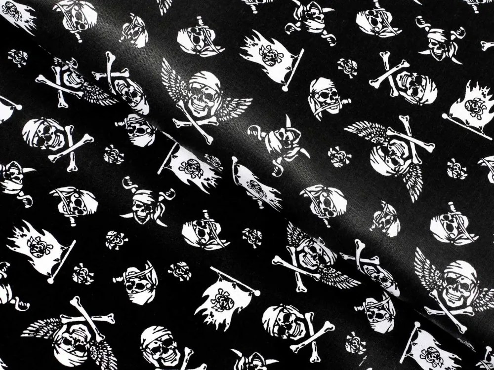 Biante Detská bavlnená obliečka na vankúš Sandra SA-104 Biele pirátske lebky na čiernom 50 x 50 cm