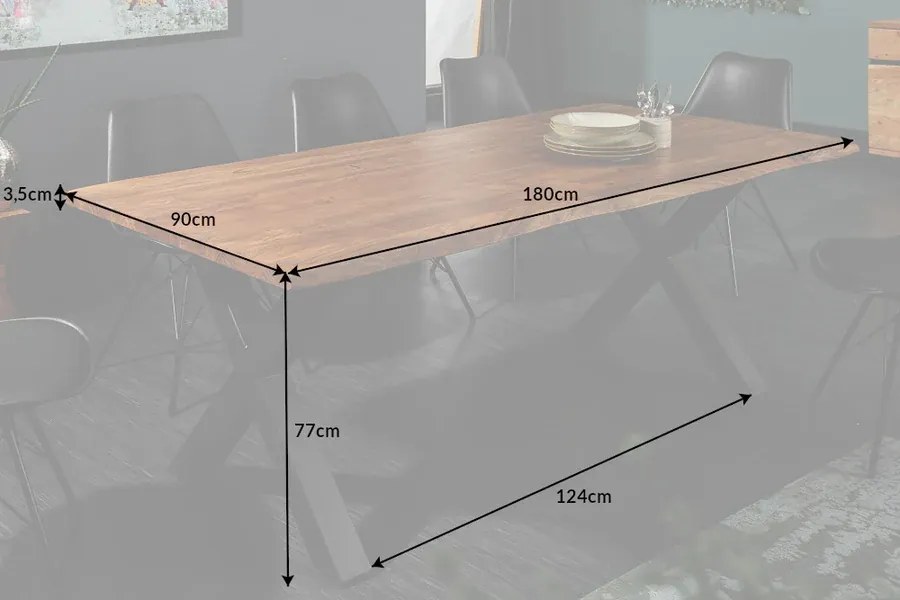Jedálenský stôl MAMMUT 180 cm, X-nohy, 35 mm masívne akáciové drevo
