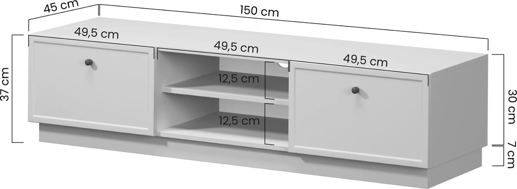 TV stolík Lorini 150 cm na sokli – kašmírová / čierne úchytky T