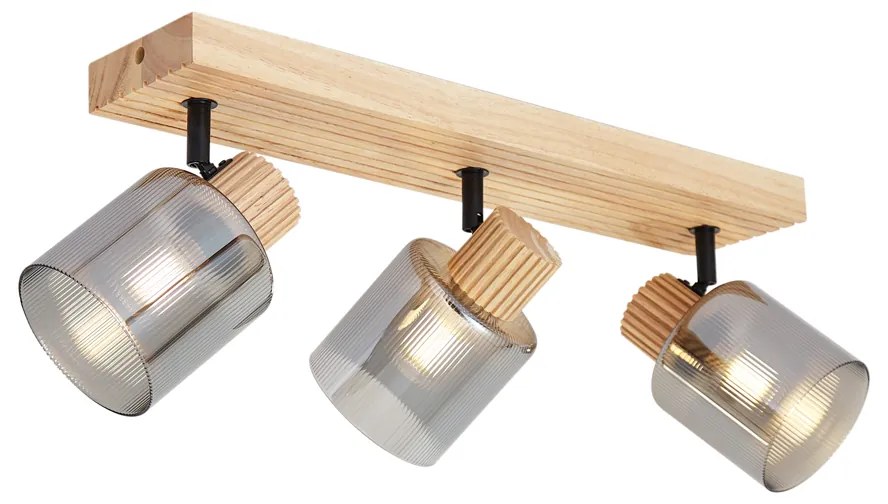 Inteligentný reflektor drevený s dymovým sklom 3-svetlá otočný a naklápací vrátane WiFi G45 - Gracy