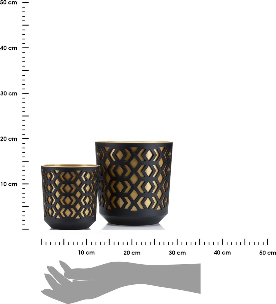 PLASTOVÝ KVETINÁČ ETNIC SADA 2KS 14,8X13,9 CM+20,1X19,5 CM ZLATÁ
