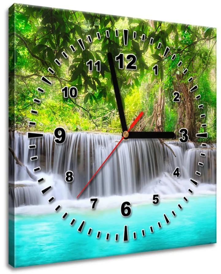 Gario Obraz s hodinami Nádherný vodopád v Thajsku Rozmery: 100 x 40 cm