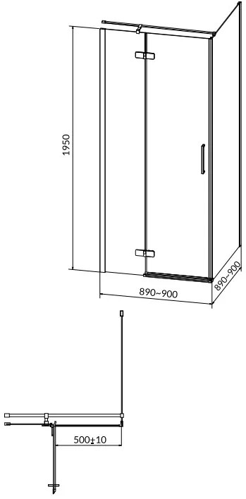 Cersanit Jota, rohový sprchovací kút 90 (dvere pravé) x 90 (stena) x 195, 6mm číre sklo, chrómový profil, S160-002