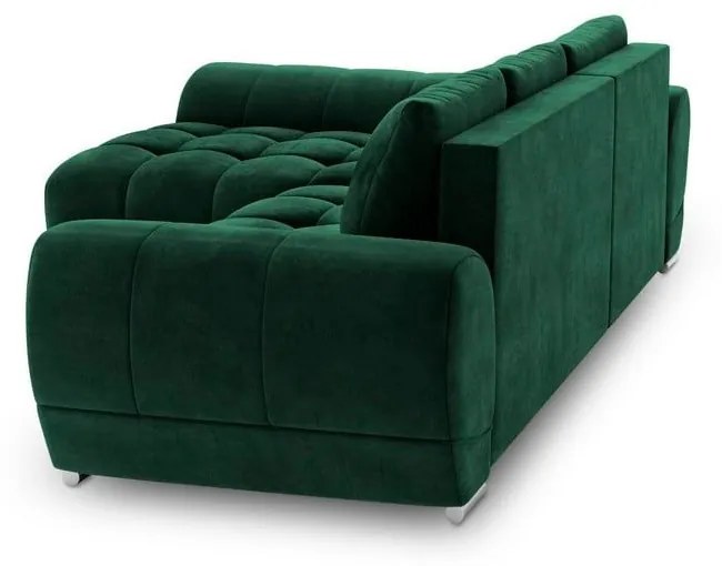 Tmavozelená rozkladacia rohová pohovka so zamatovým poťahom Windsor & Co Sofas Nuage, ľavý roh