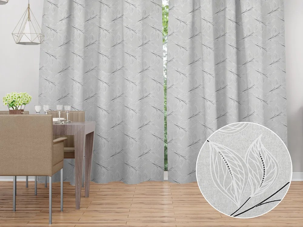Biante Dekoračný záves Leona LN-165 Popínavé lístky na sivom - šírka 270 cm 270x230 cm