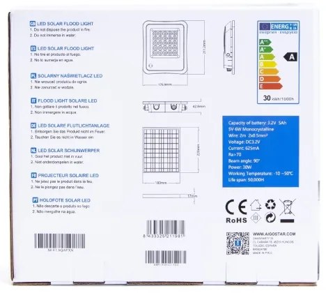 Aigostar - LED Stmievateľný solárny reflektor LED/30W/3,2V IP67 + DO