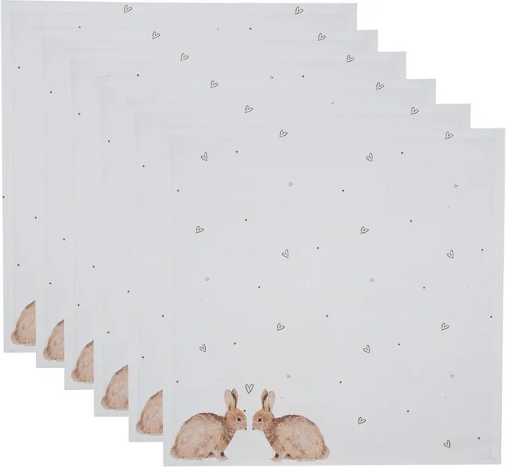 6ks bavlnené obrúsky s motívom králikov a srdiečok Bunnies in Love - 40*40cm