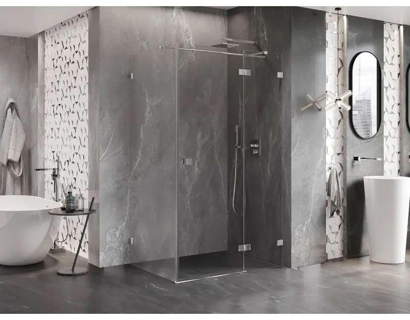 Mexen Lunar T, výklopný sprchový kút pravý 120 x 110 cm, 8mm číre sklo, chrómový profil, 834T-120-110-01-00-P