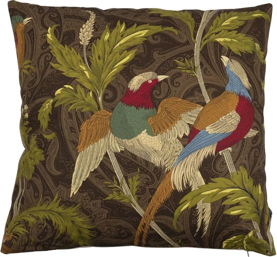 Hnedý štvorcový vankúš s vtáčikmi Paisley bird taupe - 45*45*10cm