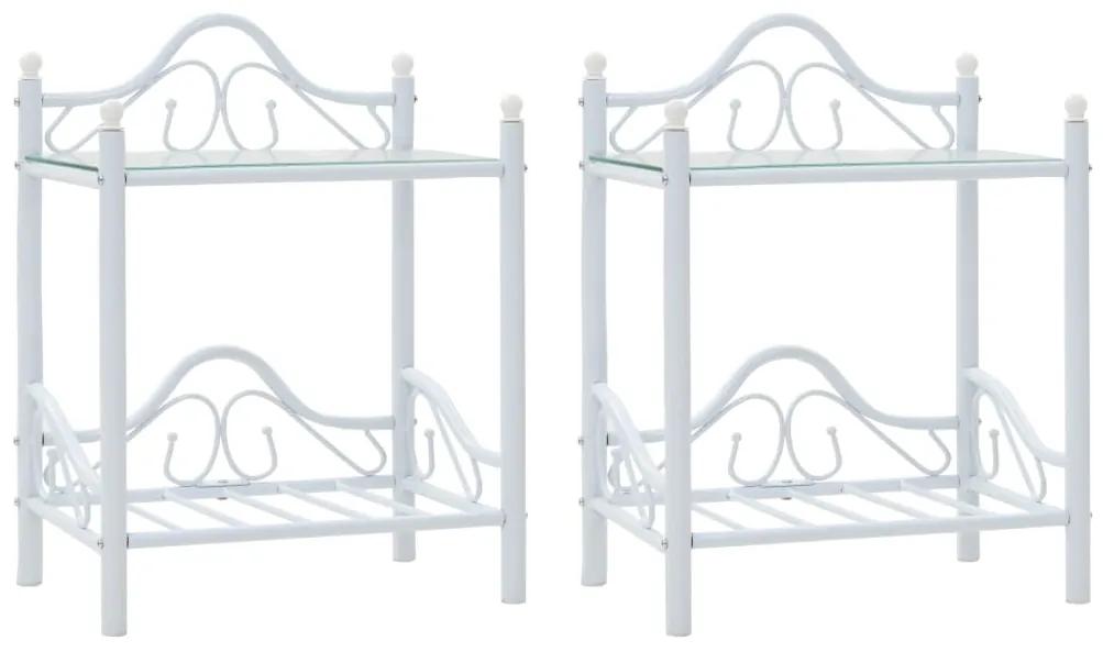 vidaXL Nočné stolíky, 2 ks, oceľ a tvrdené sklo, 45x30,5x60 cm, biele