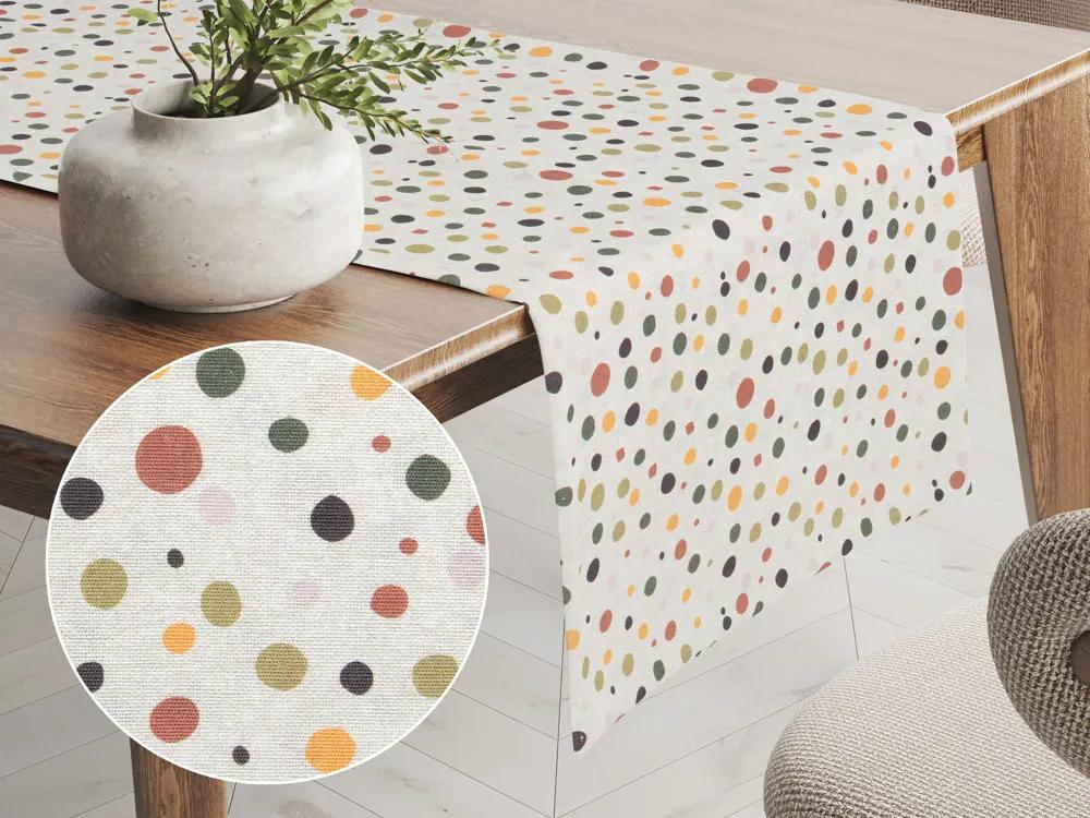 Biante Dekoračný behúň na stôl Leona LN-151 Farebné bodky na režnom 20x160 cm