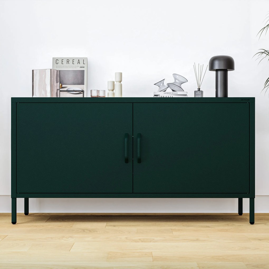 TV skrinka kovová na nožičkách fľaškovo zelená, 1150x595x400 mm: ROSA Modern