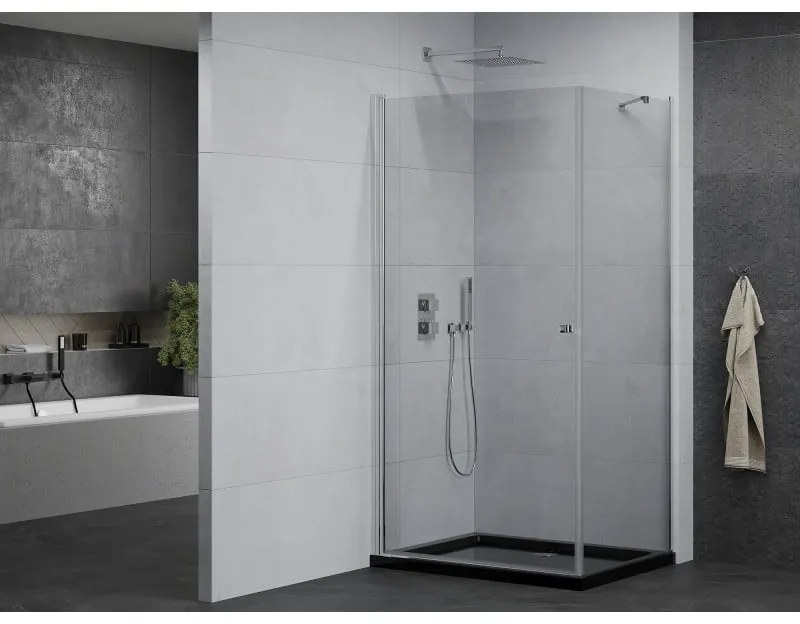 Mexen Pretoria, sprchovací kút 90 (dvere) x 120 (stena) cm, 6mm číre sklo, chrómový profil + čierna sprchová vanička, 852-090-120-01-00-4070