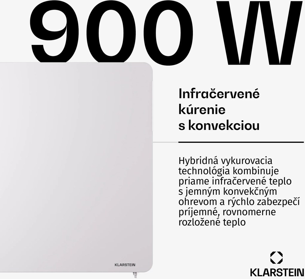 Klarstein Hybridné infračervené kúrenie Wonderbeam | 900 W | 8–16 m² | Moderný dizajn | 60 × 108 cm