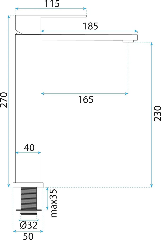 Rea Hunter, vysoká umývadlová batéria h-270 mm, brúsená oceľ, REA-B6681