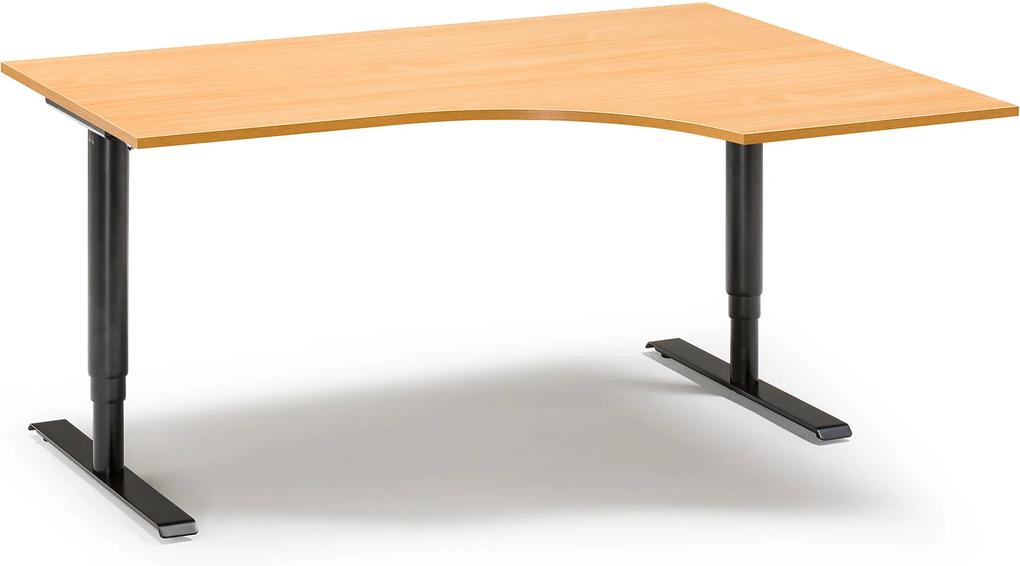 Výškovo nastaviteľný stôl Adeptus, pravý, 1800x1200 mm, buk dýha/šedá