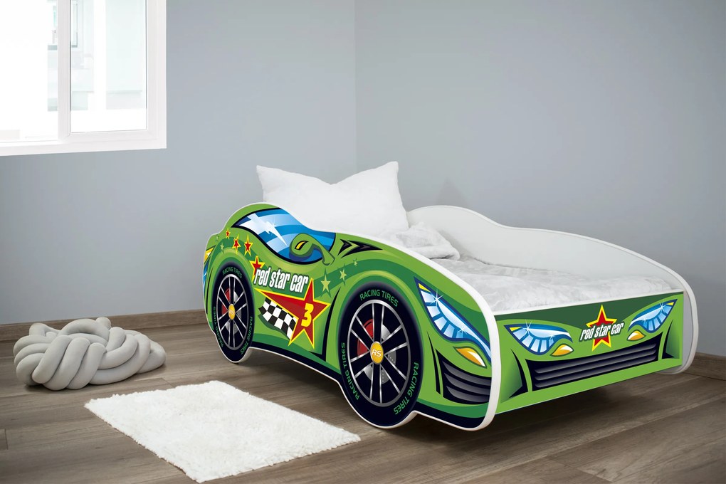 TOP BEDS Detská auto posteľ Racing Cars 160cm x 80cm - GREEN