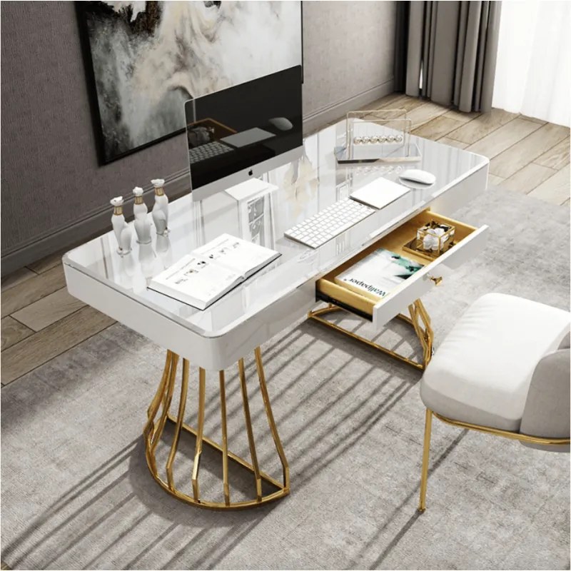 PISACÍ STÔL SCARLET BIELY LESK + ZLATÝ