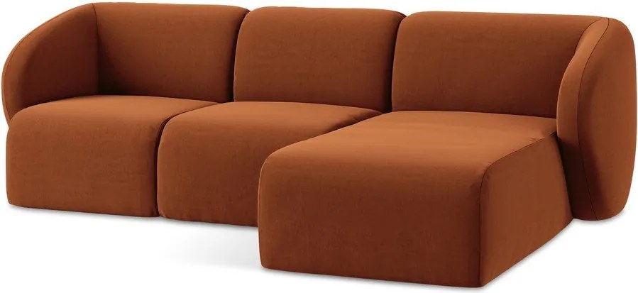 Zamatová rohová pohovka v terakotovej farbe (pravý roh/s leňoškou) Lani – Makamii