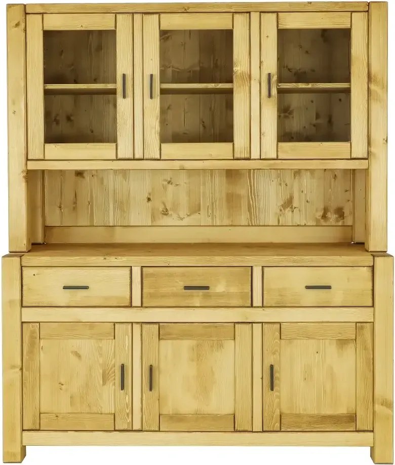 Moderný široký drevený príborník s polvitrínou 160x50x195 cm