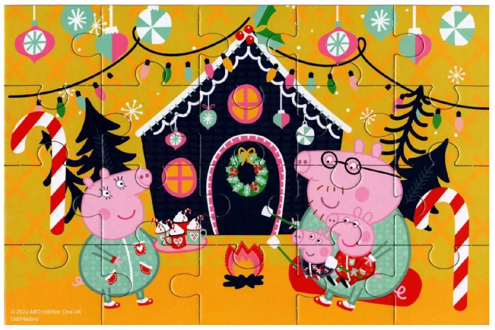 Detské puzzle 4v1 PRASIATKO PEPPA a vianočná nálada, 19x29 cm