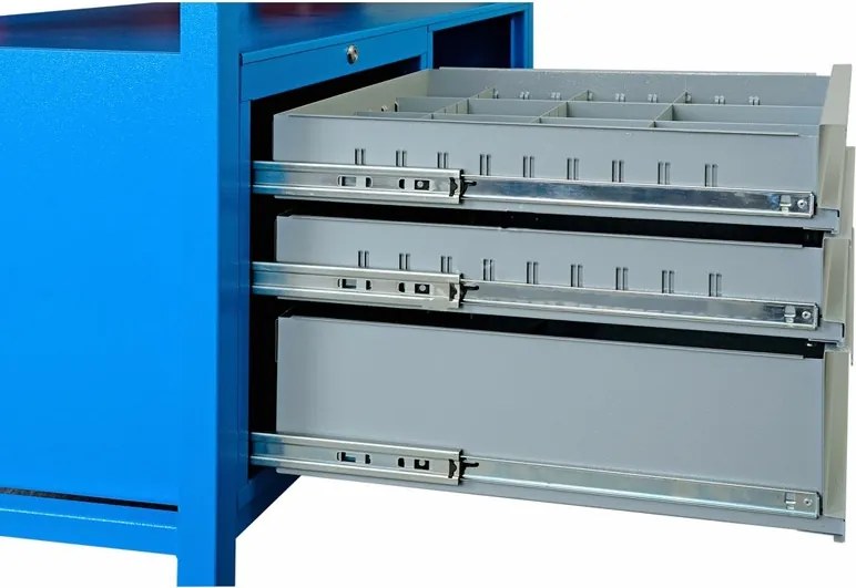 Pojazdný pracovný stôl do dielne GD, smrek + buková preglejka, 3 zásuvky, 1 skrinka, 1190 x 600 x 850 mm, sivá