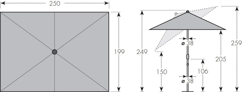 Doppler LIFE 250 x 200 cm - naklápací slnečník s kľukou
