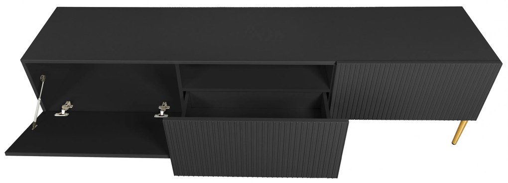 TV stolík Nicole 150 cm na kovových nohách so zásuvkou - čierny mat / zlaté nohy