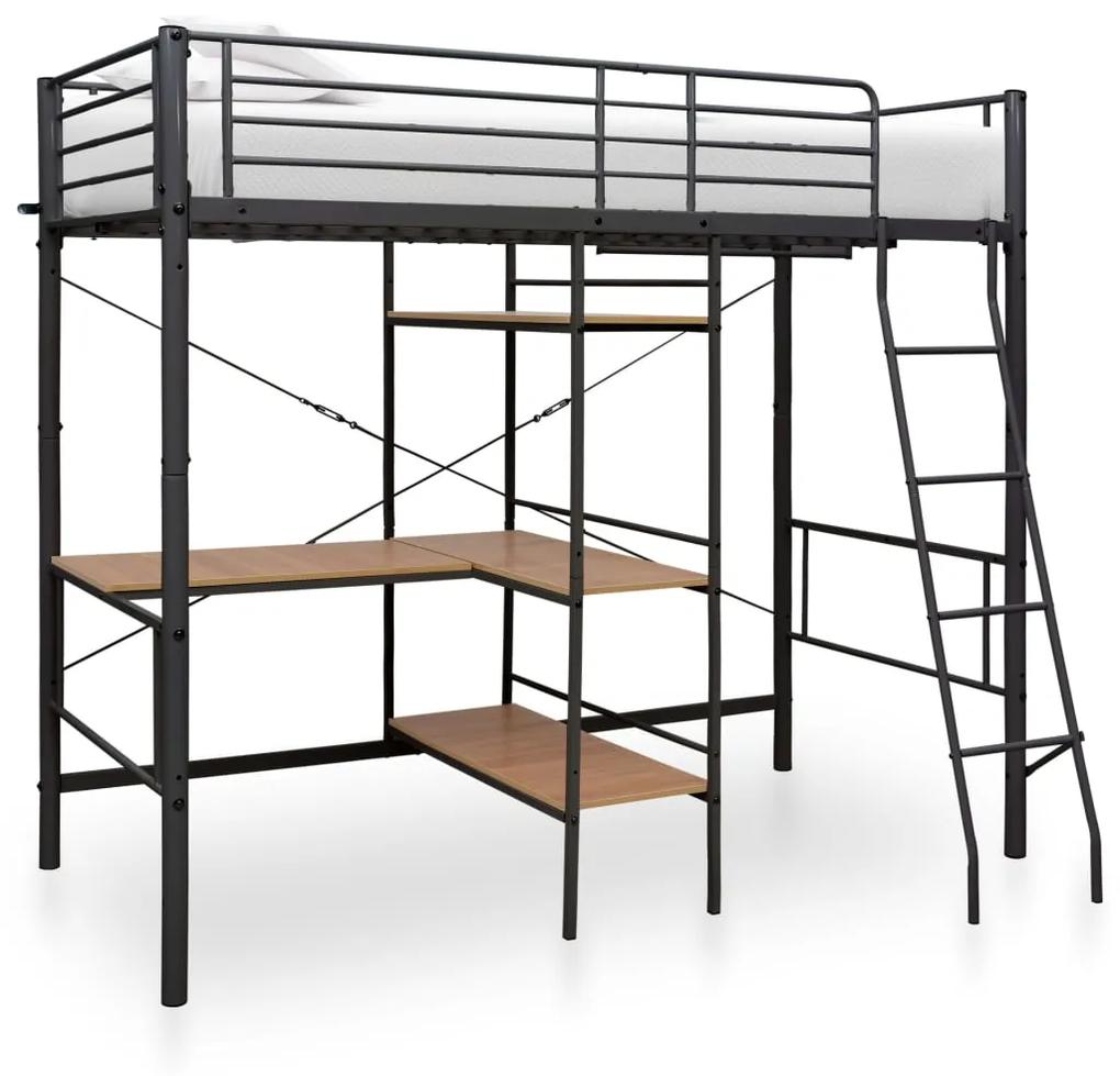 vidaXL Poschodová posteľ s rámom stola sivá 90x200 cm kovová