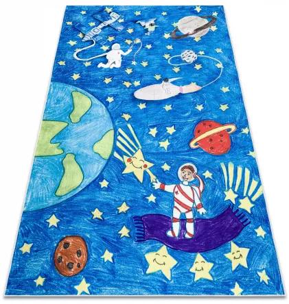 BAMBINO 2265 umývací koberec Vesmír, raketa pre deti protišmykový - modrý Veľkosť: 160x220 cm